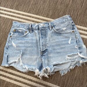 Agolde Light Blue Distressed Jean Shorts Parker High-Waisted 27